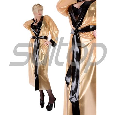 Suitop Super Quality Womens Rubber Latex Long Sleeve Coat In Metallic