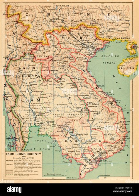 Indo Chine Orient Map Of French Indochina Circa 1890 Text In French