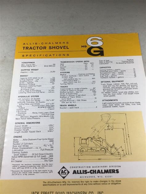 Original Allis Chalmers Hd 6g Tractor Shovel Sales Brochure Ebay