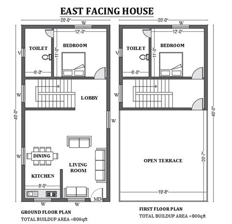 20x40 East Facing Home As Per Vastu Shastra Is Given In This Free 2d