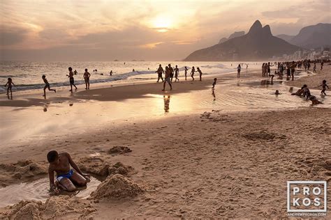 Ipanema At Sunset Rio De Janeiro Framed Photograph By Andrew Prokos