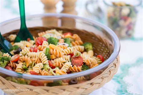 We like to use multicolored rotini or fusilli or rotini and ziti/penne, but any pasta may be used for variety. Easy Pasta Salad with Zesty Italian Dressing - Saving Room for Dessert