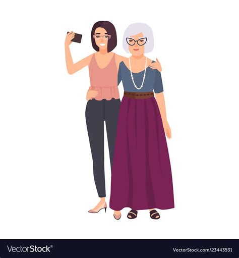 Smiling Grandmother And Granddaughter Standing Vector Image