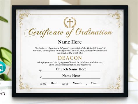 11x85 Certificate Of Ordination Deacon Ordination Certificate