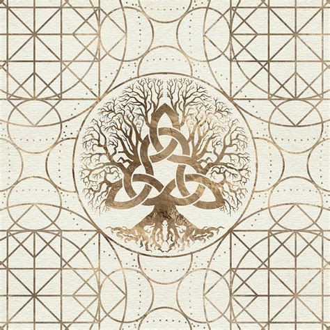 Tree Of Life Yggdrasil With Triquetra Pastel Gold Digital Art By
