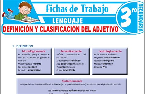 Definición Y Clasificación Del Adjetivo Para Tercero De Secundaria Fichas