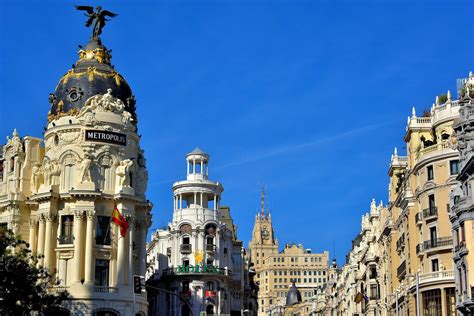 Landmark Buildings On Gran Vía In Madrid Spain Encircle Photos