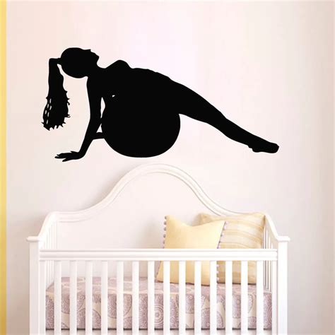 Silhouette Wall Decals Woman Fitness Ball Exercise Gym Sport People