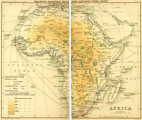 Map Of Africa In 1889 Railways Navigable Waters And Distance From The