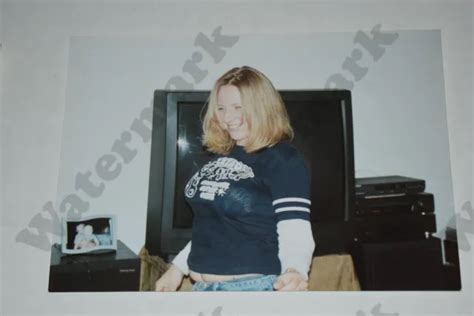 Candid Of Cute Busty Blonde Girl In Tight Blue Shirt Vintage Photograph