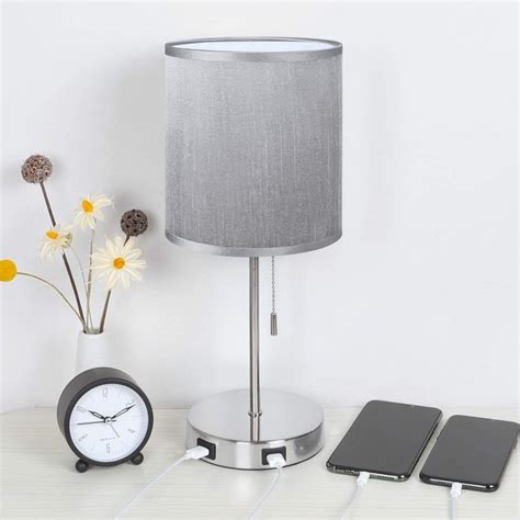 Usb Grey Bedside Table Lamp Seealle Nightstand Desk Lamp With Grey