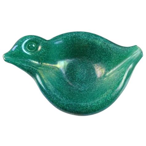 Ercole Barovier Murano Green Iridescent Italian Art Glass Bird Bowl Glass Art Glass Birds