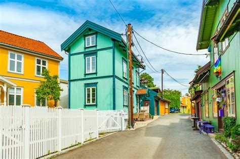 Norwegian Village With Colorful Wooden Houses Stock Photo Image Of