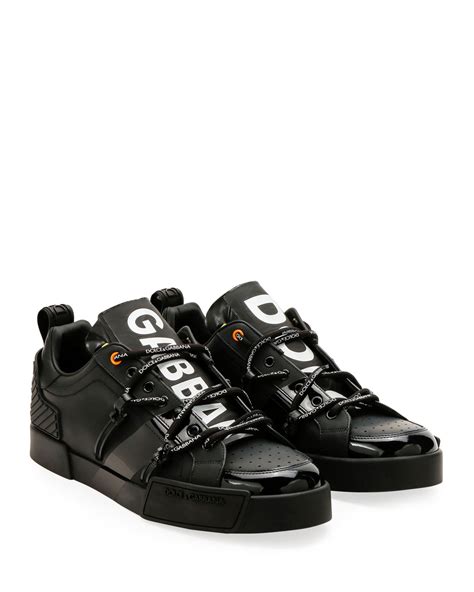 Dolce And Gabbana Mens Portofino Leather Logo Sneakers Neiman Marcus