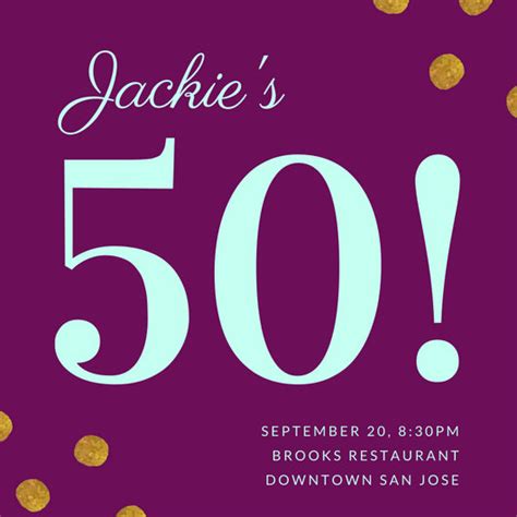 Mint Purple Gold Sequins Script 50th Birthday Invitation Templates By