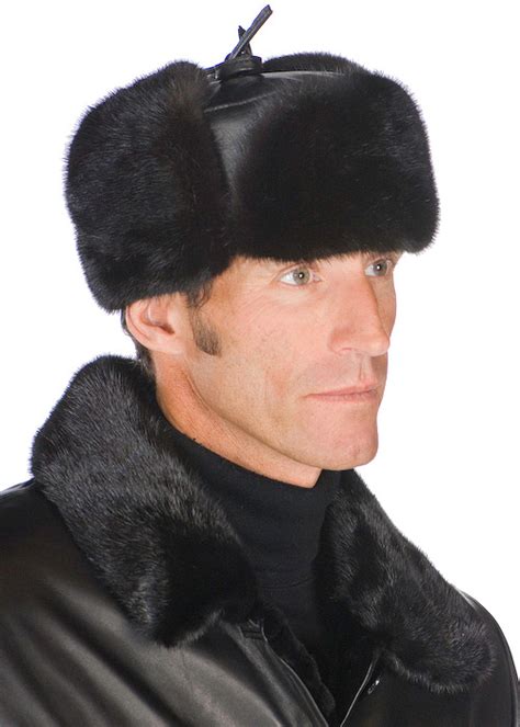 Mens Fur Hat Trooper Mink Hat With Leather Crown Madison Avenue