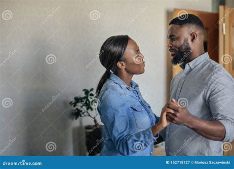 Affectionate Young African American Couple Dancing Together At Home Stock Image Image Of