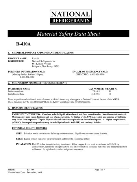 R410a Refrigerant Msds Resource Conservation And Recovery Act