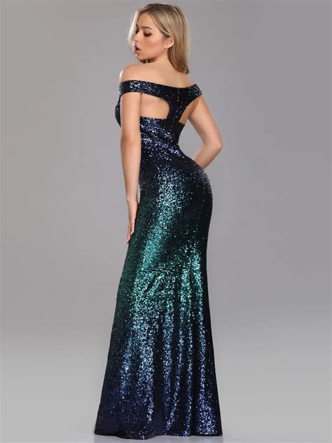 Floor Length Off Shoulder Sparkles Sequins Evening Gown Sequin