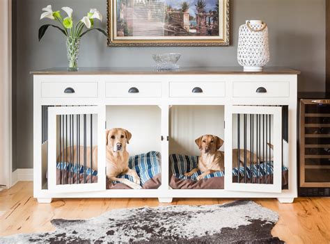 Custom Hardwood Double Dog Kennel Furniture With Drawers Etsy Diy