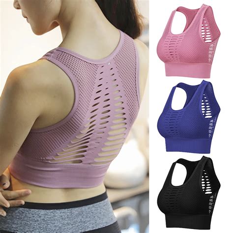 Buy 2018 New Women Sexy Hollow Out High Impact Sports Bra Mesh Back Workout
