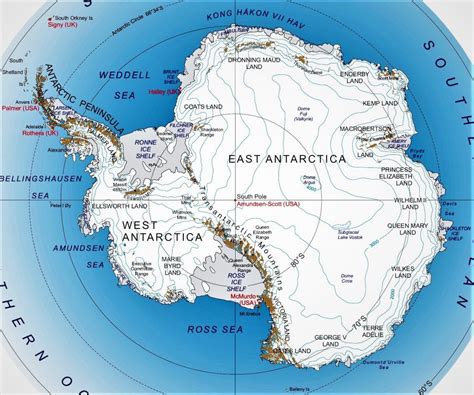 Mapa De La Antártida 🥇 Político Físico Nombres Mudo