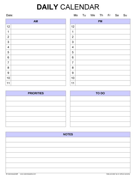 Free Printable Daily Calendar Templates Smartsheet Blank Daily