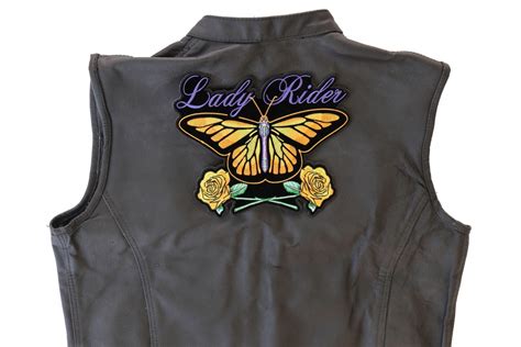 Yellow Butterfly Lady Rider With Roses Large Back Patch Biker