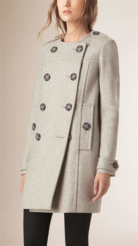 Lyst Burberry Collarless Wool Blend Coat In Gray