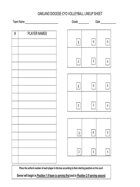 Volleyball Printable Lineup Sheets