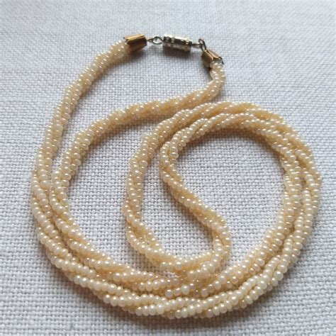 Twisted Seed Beads Necklace Antique Twisted 3 Strand Pearl Etsy
