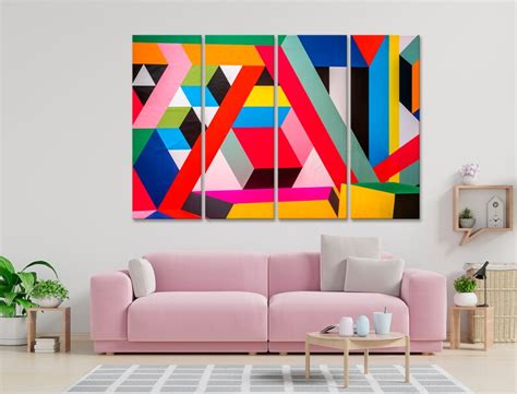 Geometric Abstract Modern Canvas Wall Art Color Block Art Etsy