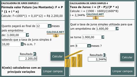 Calculadora de Juros Simples com exemplos de como calcular fórmula de