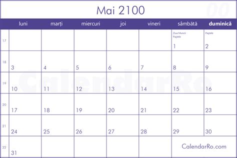 Calendar Mai 2100