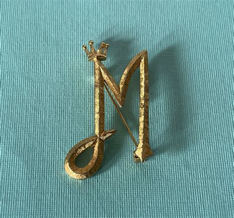 Vintage Letter M Brooch Letter M With Crown Pin Gold Letter Etsy