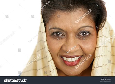 Closeup Portrait Of A Beautiful Mature Indian Woman Stock