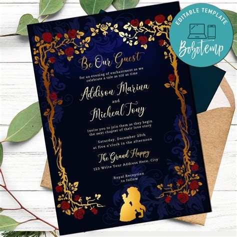 Editable Beauty And The Beast Wedding Invitation Instant Download