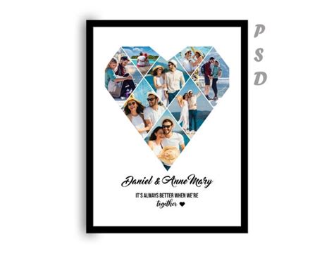 Heart Shape Photo Collage Template Diamond Shape Love Etsy India