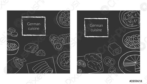 Hand Drawn Poster Set With German Cuisine Dish Design Sketch Stock