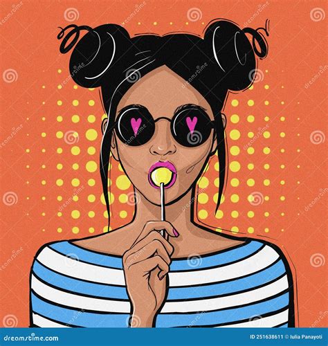 Bright Portrait Of A Girl With A Lollipop Stock Illustration
