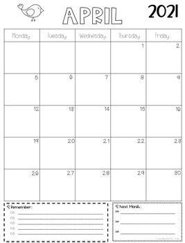 12 Monthly Printable Calendars 2020-2021- Vertical Layout ...