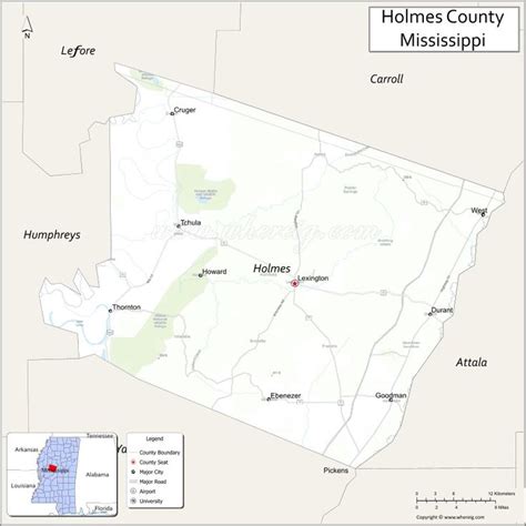 Map Of Holmes County Mississippi Showing Cities Highways And Important