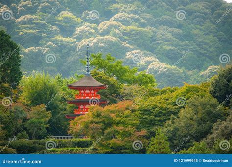 Red Pagoda In Kiyomizu Dera Temple Stock Image Image Of Background