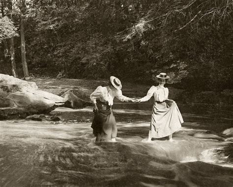 Two Women Wading In Stream Early 1900s Restored And Enlarged Etsy In