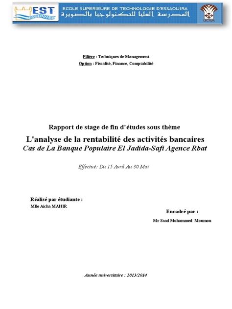 Rapport De Stage De Fin Detudes Au Sein Pdf Crédit Finance Banques