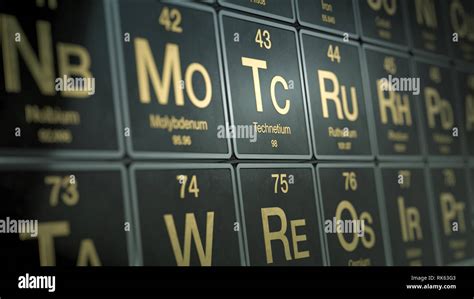 Close Up View Of A Periodic Table Of Elements 3d Render Stock Photo