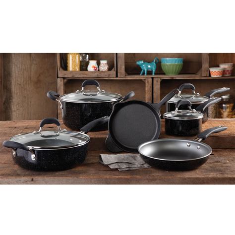 It's available in a few colors. The Pioneer Woman Vintage Speckle & Cast Iron 10-Piece Non ...