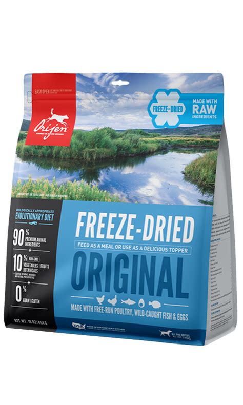 As a group, the brand features an average protein content of 44% and a mean fat level of 20%. ORIJEN Adult Freeze-Dried Dog Food - Choice Pet