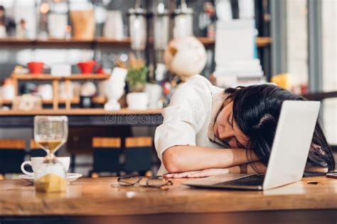 lifestyle freelance woman he has resting sleeping after hard work long time stock image image