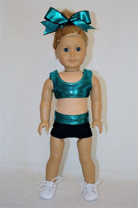 american girl 18 doll cheerleader sports bra shorts and bow teal mystique and black all